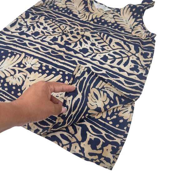 Vintage 90´ Express Womens 100% Silk Sleeveless Top L Navy-Beige Tropical Print - Picture 6 of 11